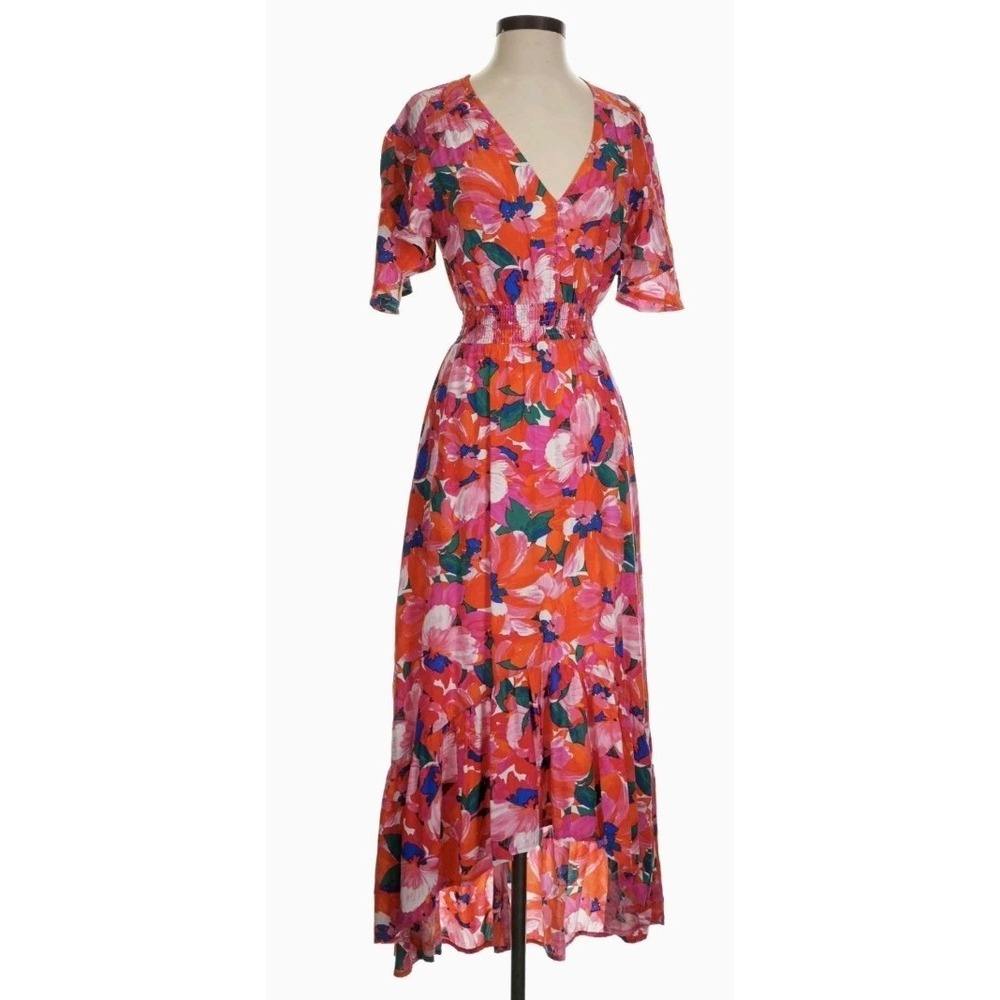 New Anthropologie Abel The Label S Colorful Floral Maxi Dress VNeck Boho Cottage